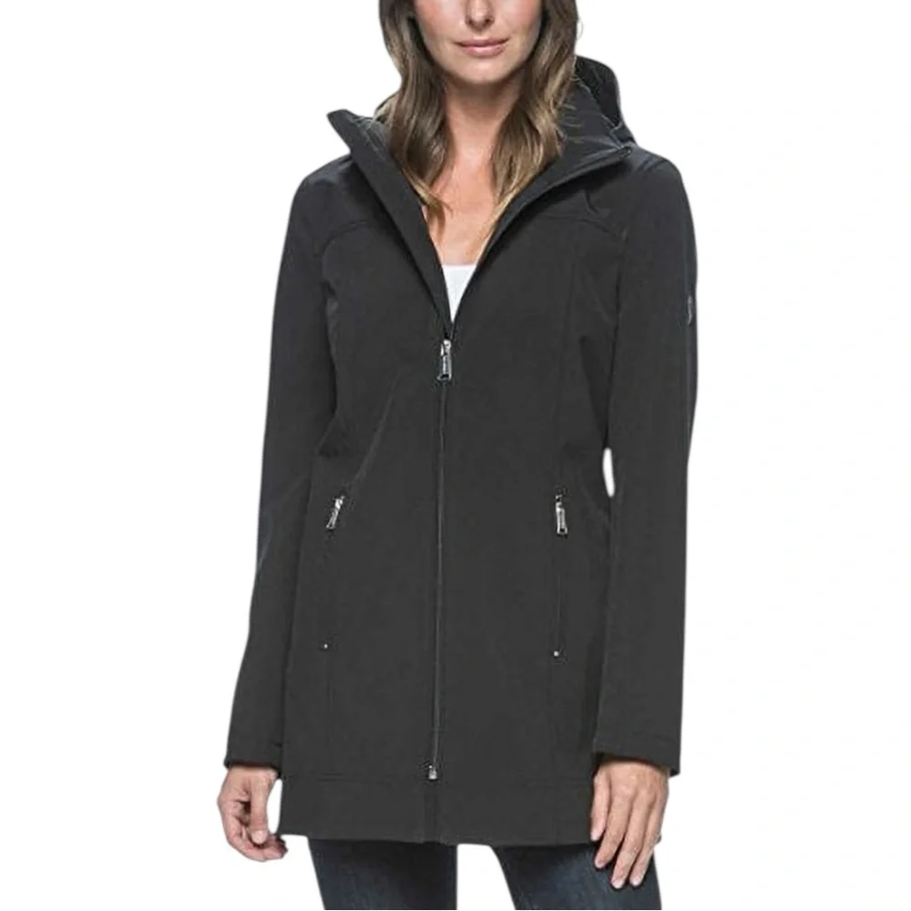 ANDREW MARC Waterproof Softshell Zip Front Trench Coat in Classic Black Size S
